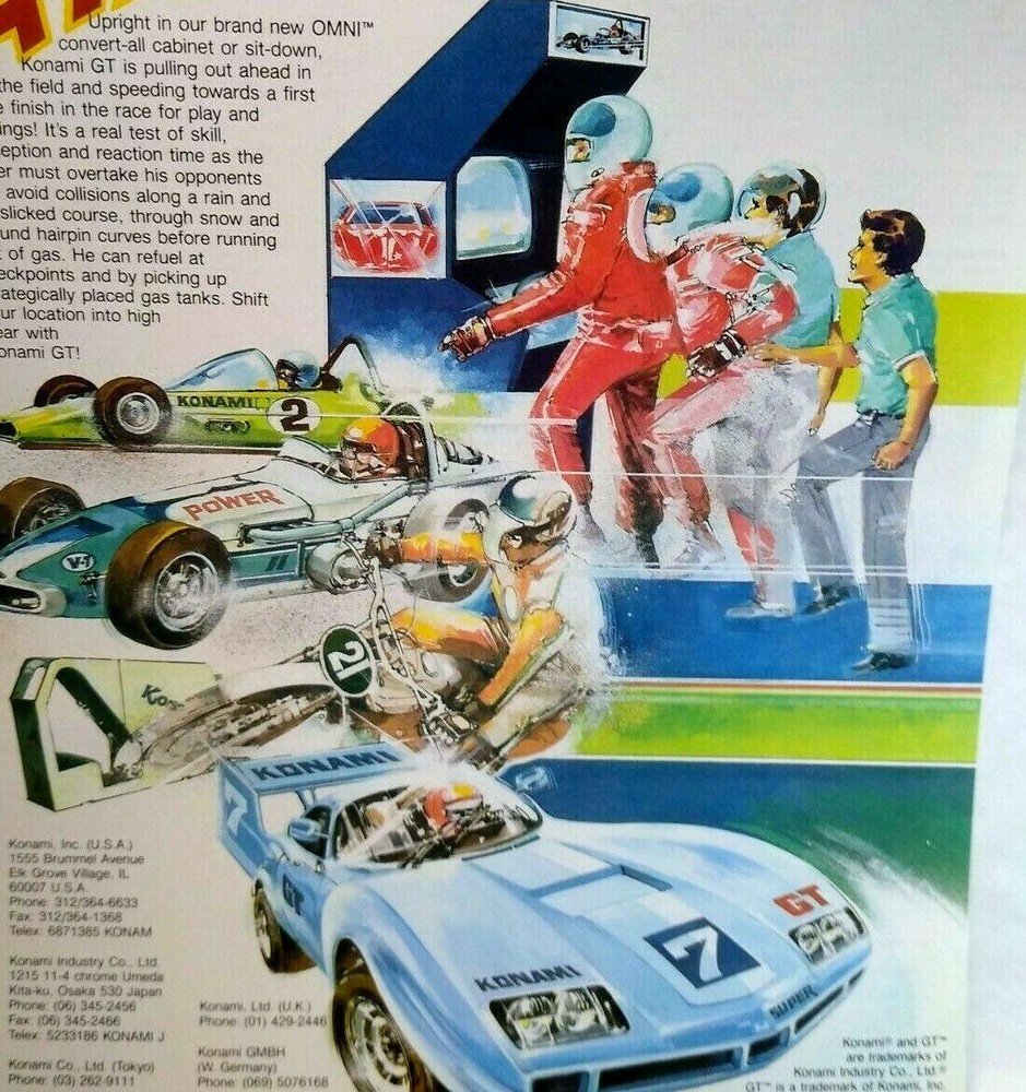 Konami GT Arcade Flyer Retro Vintage 1985 Video Art Promo Original 8.5
