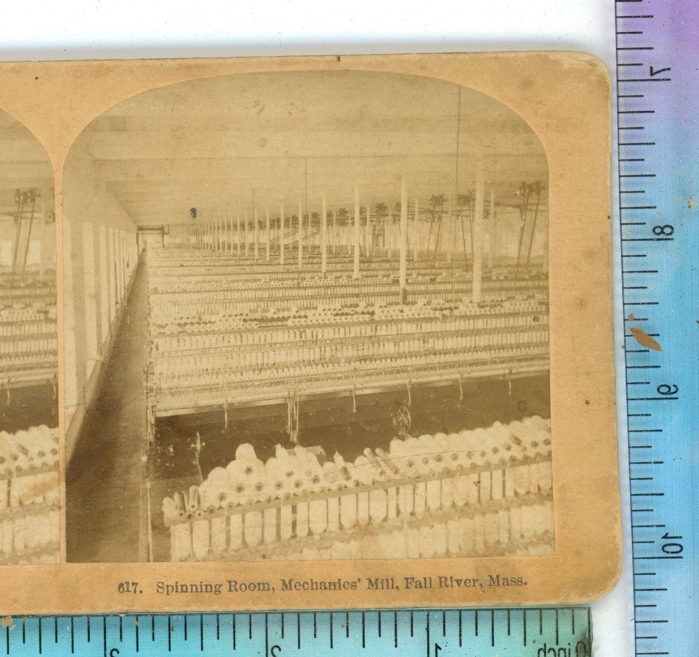 Spinning Room Mechanics Mill Fall River MA Massachusetts Kilburn Stereoview