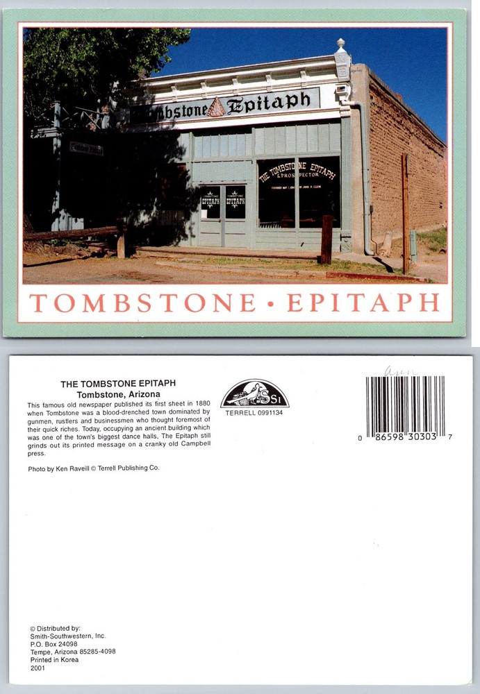 Tombstone Epitaph Newspaper Office Arizona Postcard Wild West History 2001