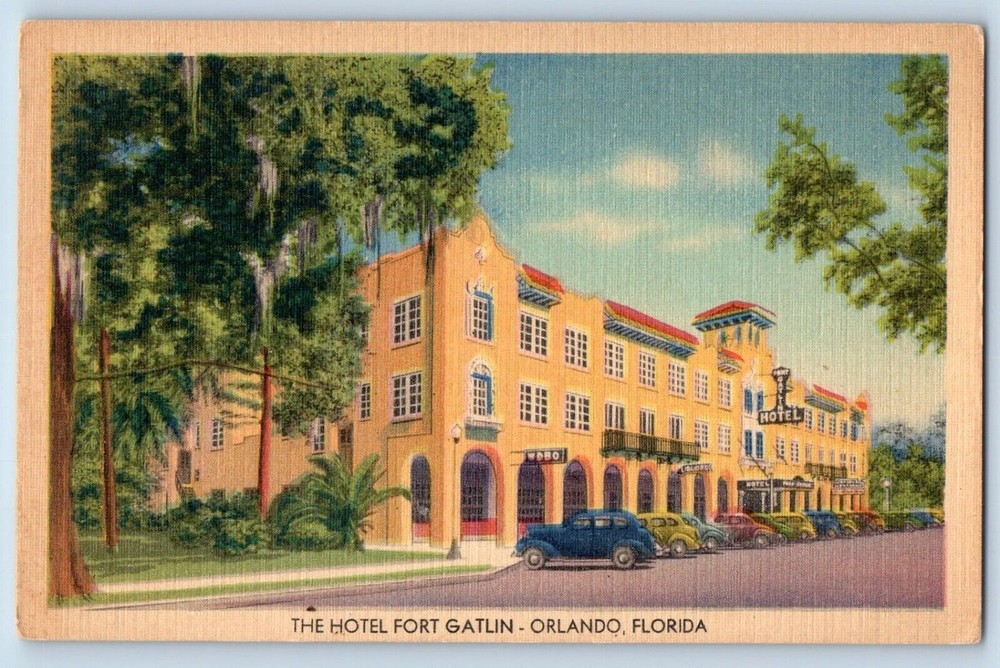 Orland Florida FL Postcard Hotel Fort Gatlin Parking Exterior View c1940 Vintage