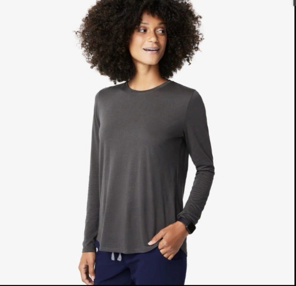 FIGS Super Soft Long Sleeve Underscrub Tee Gray Small Pima Cotton