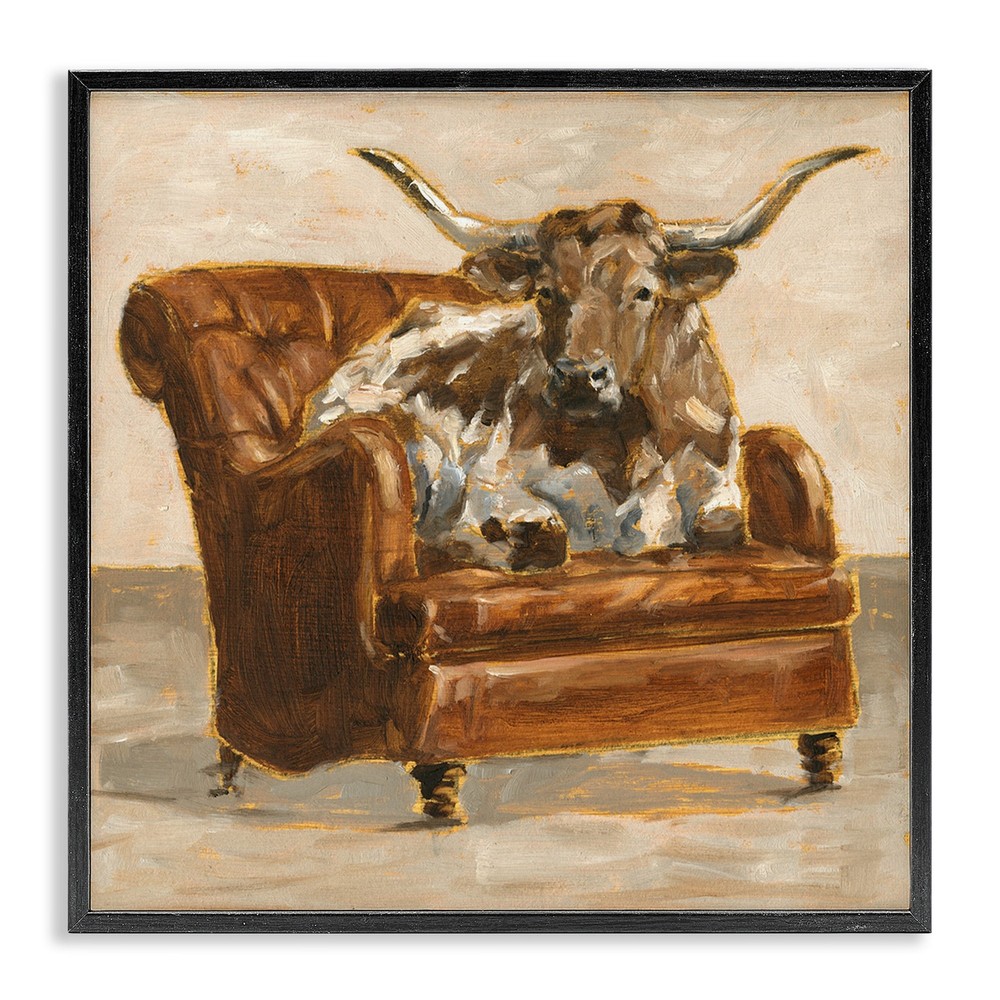 Stupell Abstract Bull Livingroom Chair Brown Orange Painting Brown 12 x 12