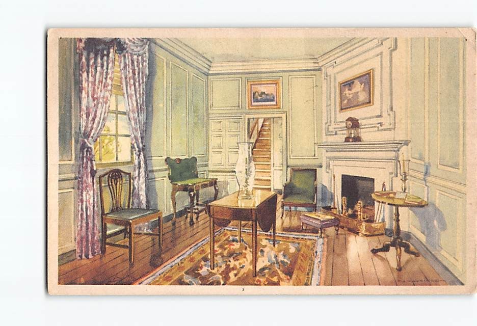 Postcard 1934 Martha Washington Sitting Room Mount Vernon Virginia USA Interior