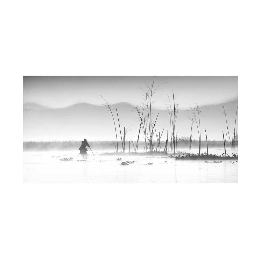 'Fishing In A Misty Morning' Canvas Art by Joe B N