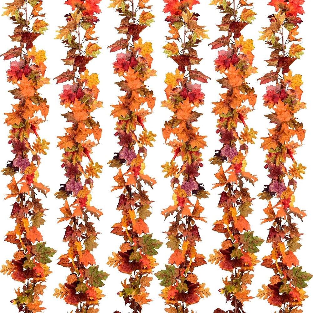 Lvydec 6 Pack 5.9ft Fall Maple Garland Artificial Mixed Color Leaves