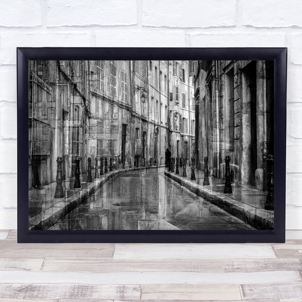 Creative Edit Reflective Street black and white building Wall Art Print