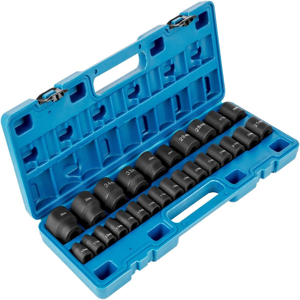 26 Piece 1/2 Inch Drive Impact Socket Set Metric 10-36mm CR-V with Storage Case