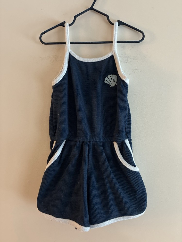 Old Navy Toddler Girls Seashell Textured Knit Cotton Sleeveless Romper Navy 4T