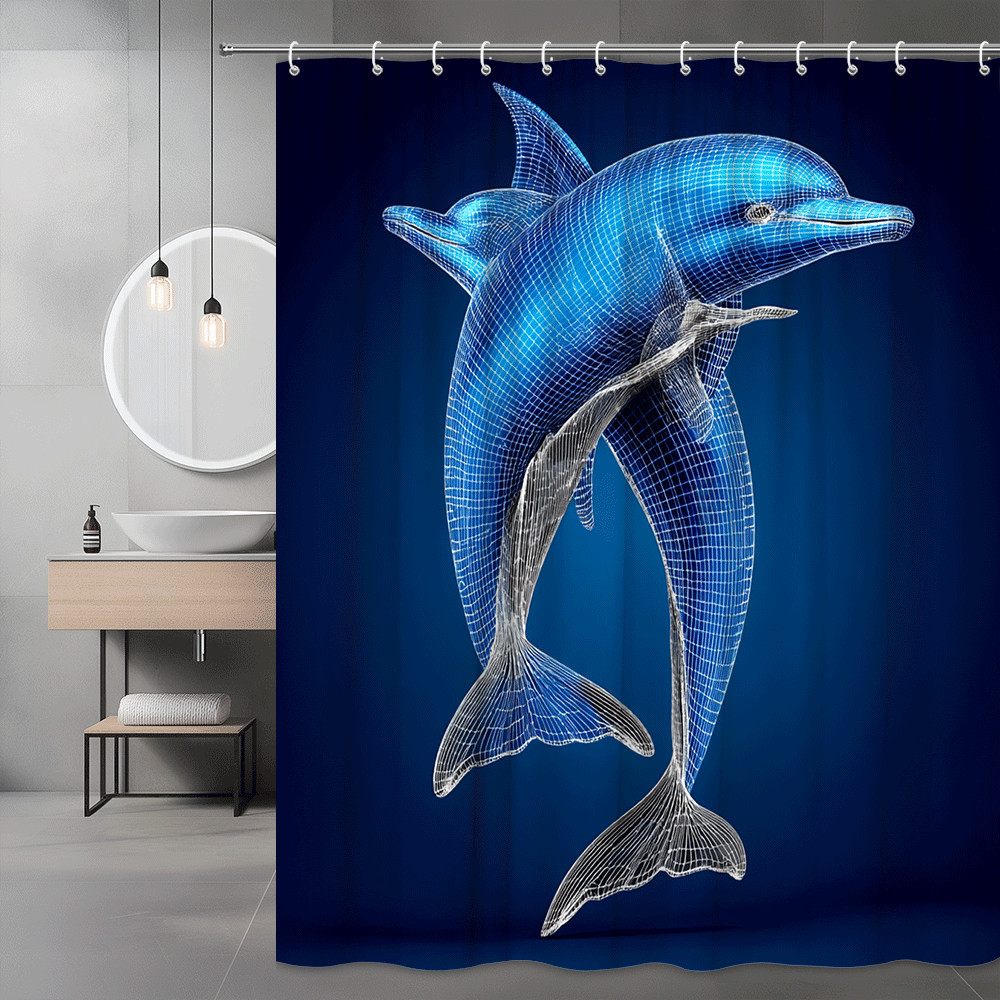 Blue Dolphin Shower Curtain Marine Animal Graphic