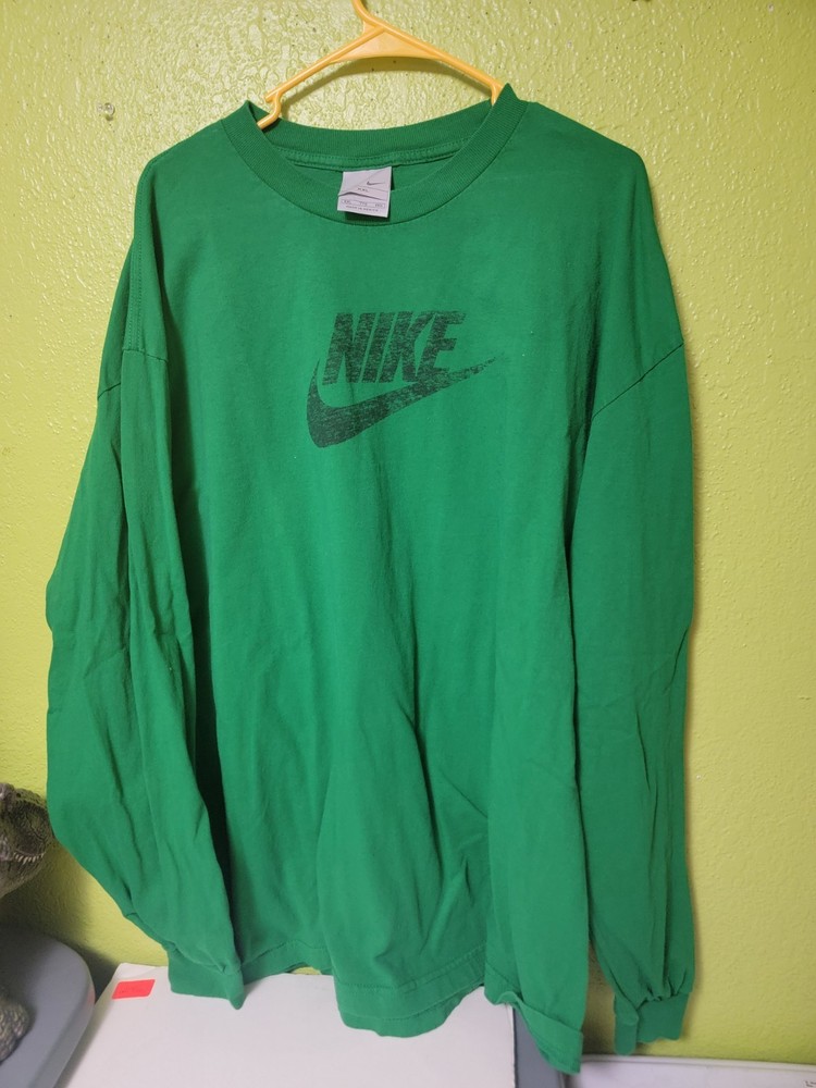 Vintage Nike Spellout Long Sleeve Shirt Big Check Green Black Y2K 00s Gray Tag