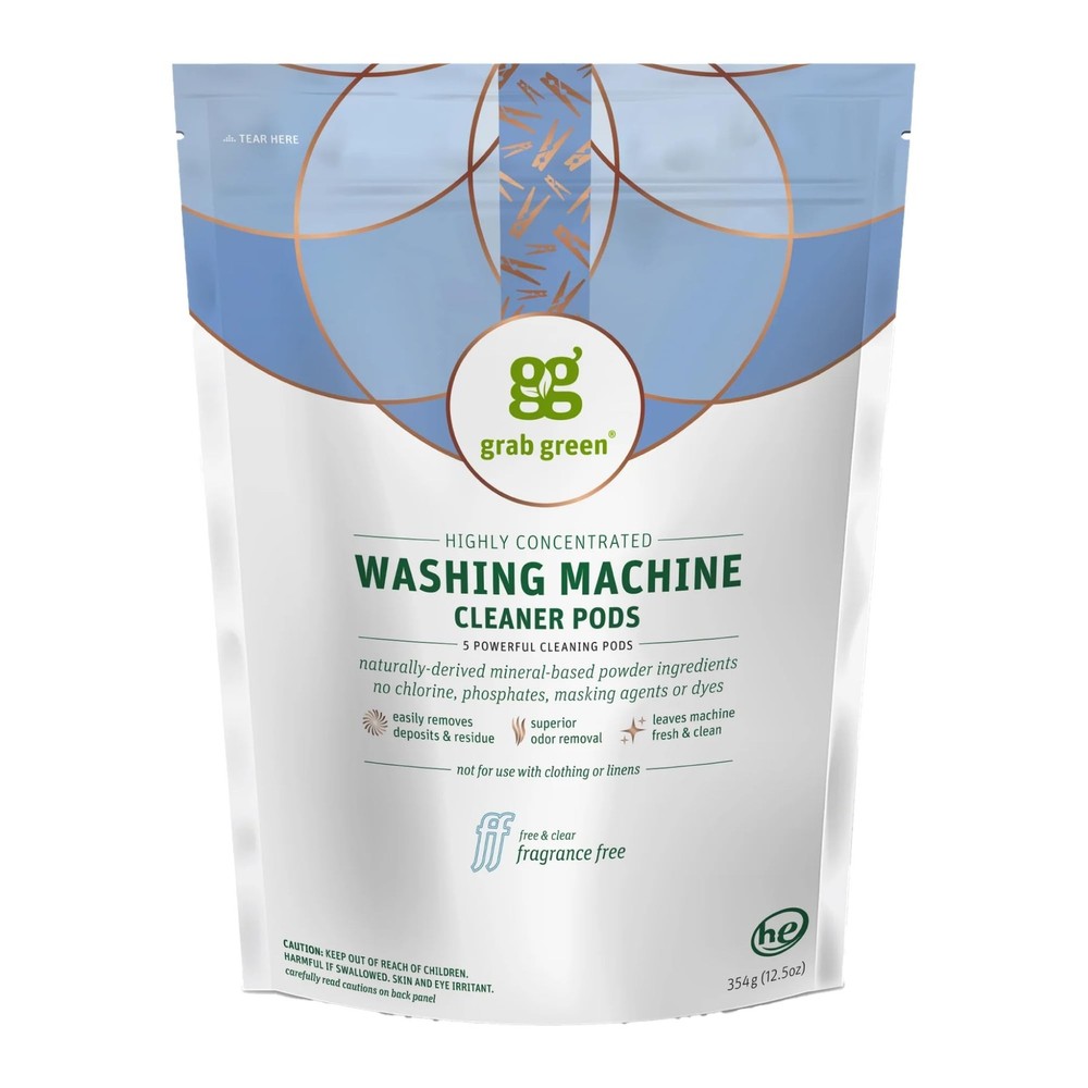 Grab Green Washing Machine Cleaner, 5 Count, Fragrance Free, Mineral Based Re...