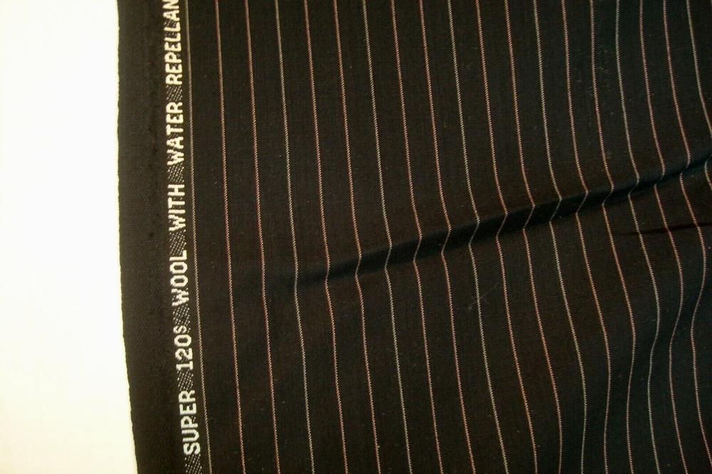 5 yds English Wool Fabric Fintex Super 120s 7 oz Suiting Black stripe 180