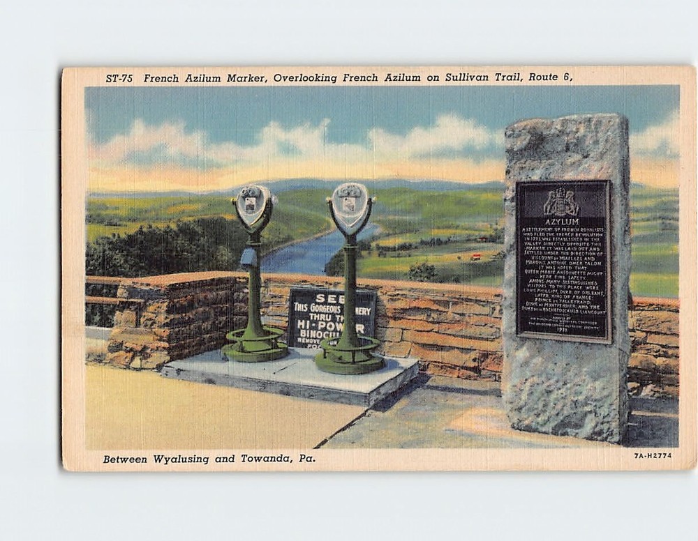 Postcard French Azilum Marker, on Sullivan Trail Route 6, Pennsylvania