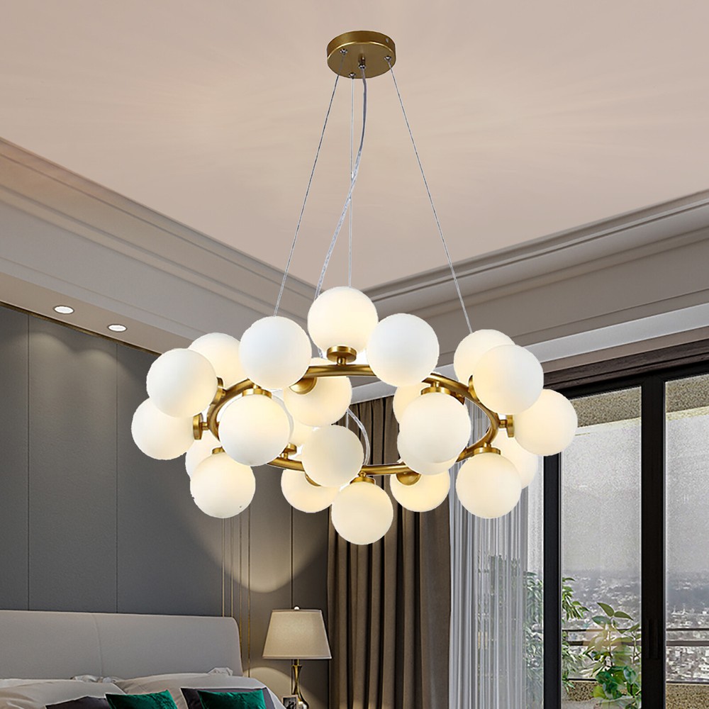 Mid Century Modern Gold Glass Globe Chandelier Pendant Ceiling Light