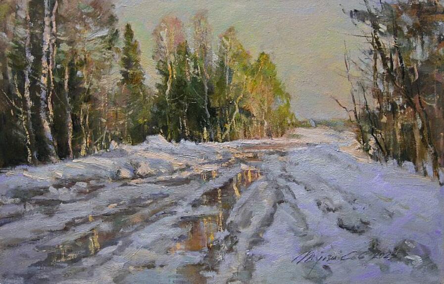 oil painting landscape A path after snow handpainted on canvas Wall Decor Modern