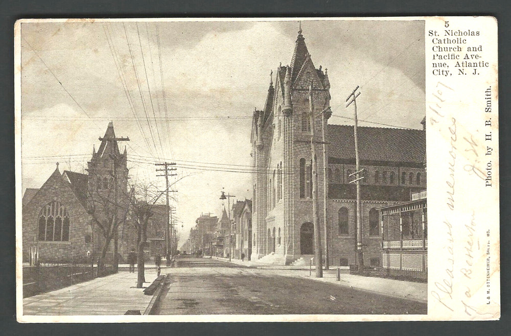 ATLANTIC CITY NJ St. Nicholas Catholic Church & Pacific Ave. 1907 Ottenheimer