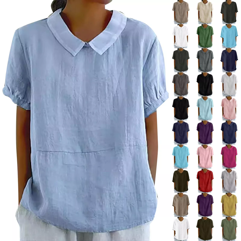Women's Cotton Linen Tee Blouse Summer Lightweight Blouse Tops Casual T-Shirt