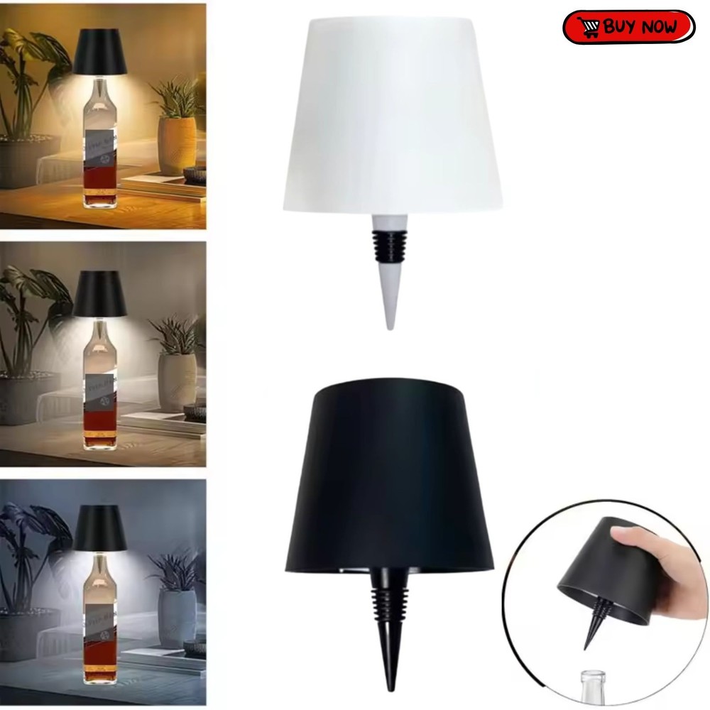 Wine Bottle LED Lamp Rechargeable 3 Colors Touch Dimmable Table Light Black New