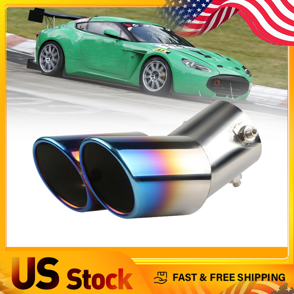 Car Muffler Tip Rear Dual Tail Exhaust Pipe Blue Titanium Stainless Steel Cool