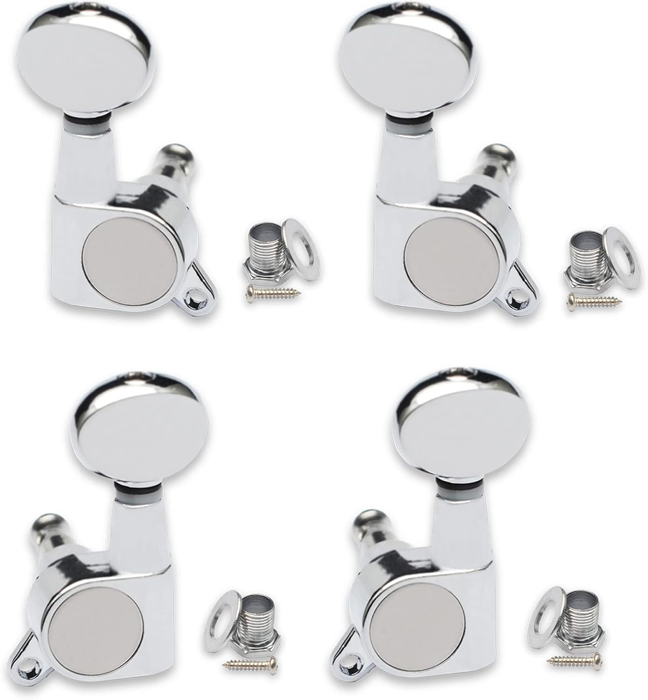 Ukulele Tuning Pegs Sealed-Gear String Tuners with Concave Button - Chrome