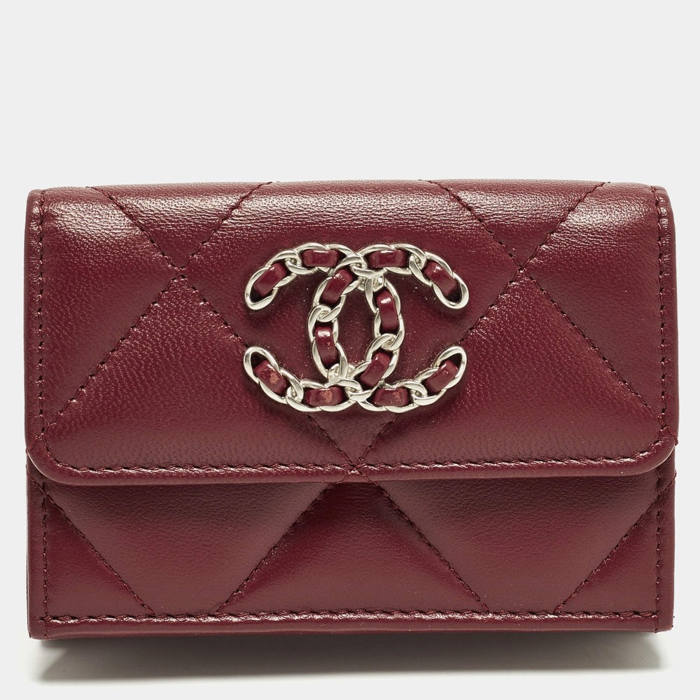 Chanel 19 Burgundy Quilted Leather Trifold Wallet