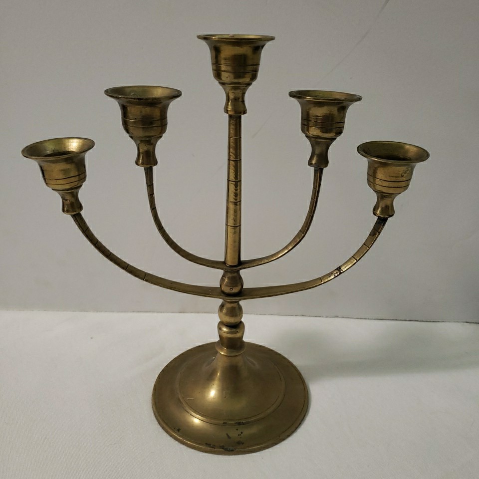 Vintage Brass Candelabra MCM 5 Candle Candlestick Holder