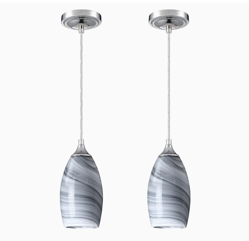 2 Pack Black/White Handcrafted Art Glass Hanging Lights with Chrome Finish, E26