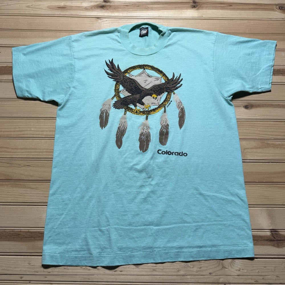 Vintage 80s Colorado Eagle Mountain Nature Dream Catcher Graphic Shirt Size XL