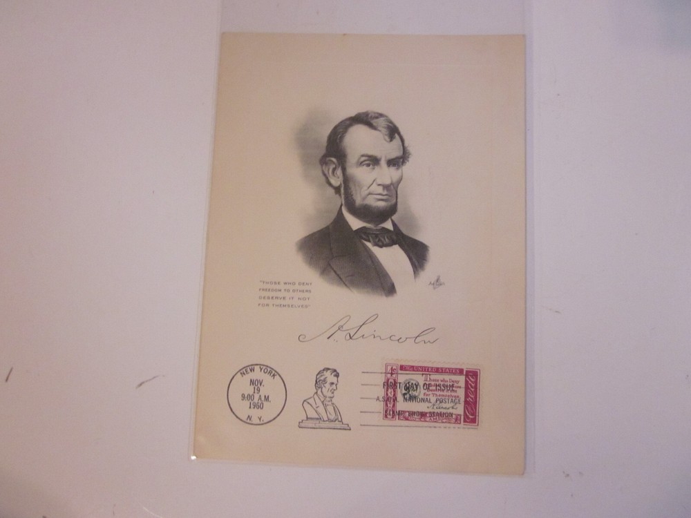 1960 US FDC 1143 ABRAHAM LINCOLN Art Craft Engraved Card w/ FAUX Signature
