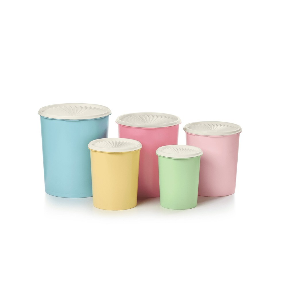 Tupperware Heritage 5 Pc Plastic Nesting Food Storage Canister Set w Lids