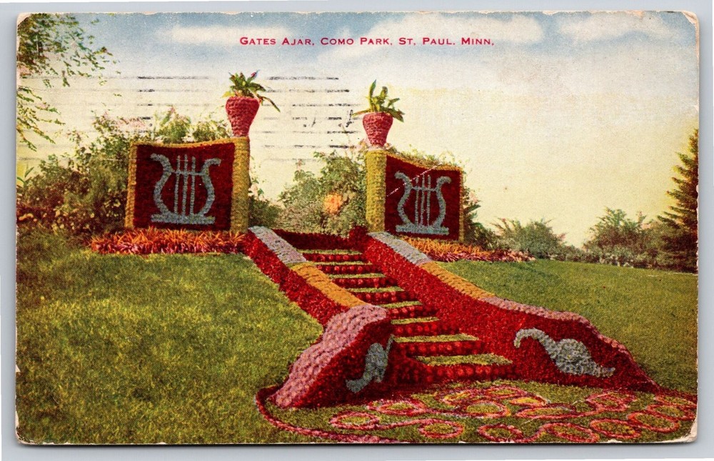 St Paul Minnesota~Floral Gates Ajar @ Como Park~PM 1912~Hammon Vintage Postcard