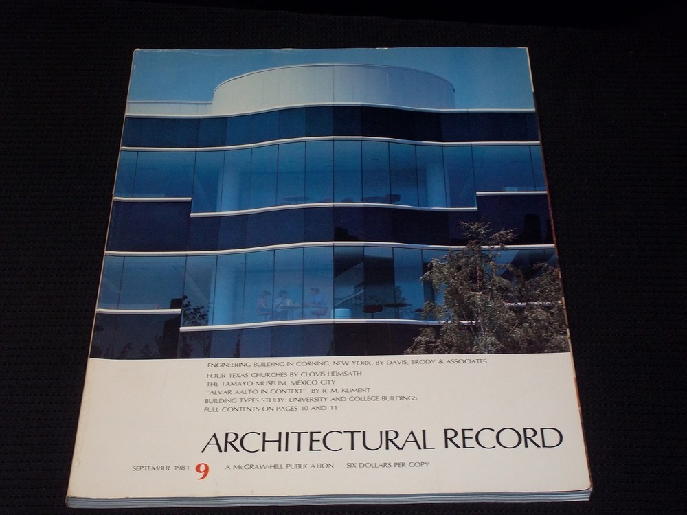1981 SEPTEMBER ARCHITECTURAL RECORD MAGAZINE - CORNING NY FRONT COVER - E 5946