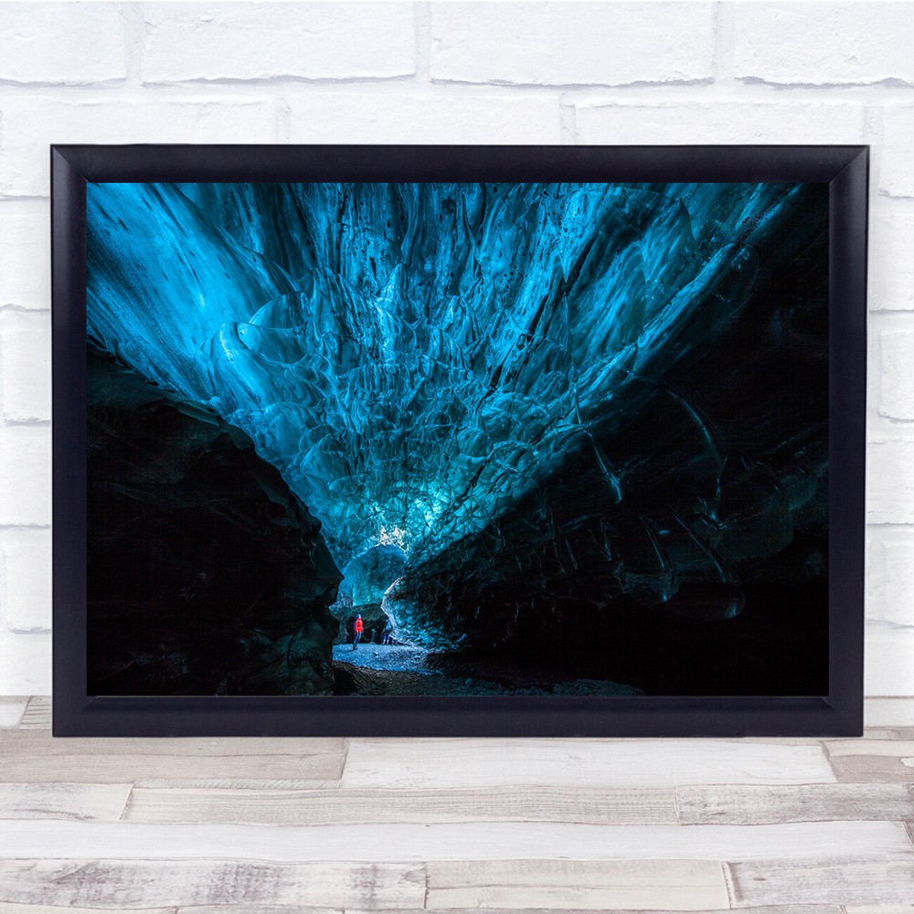 Freezing Light Blue Cave Illuminated Wall Art Print