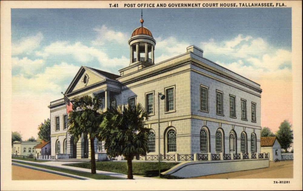 Tallahassee Florida Post Office Government Court House ~ 1930s linen postcard