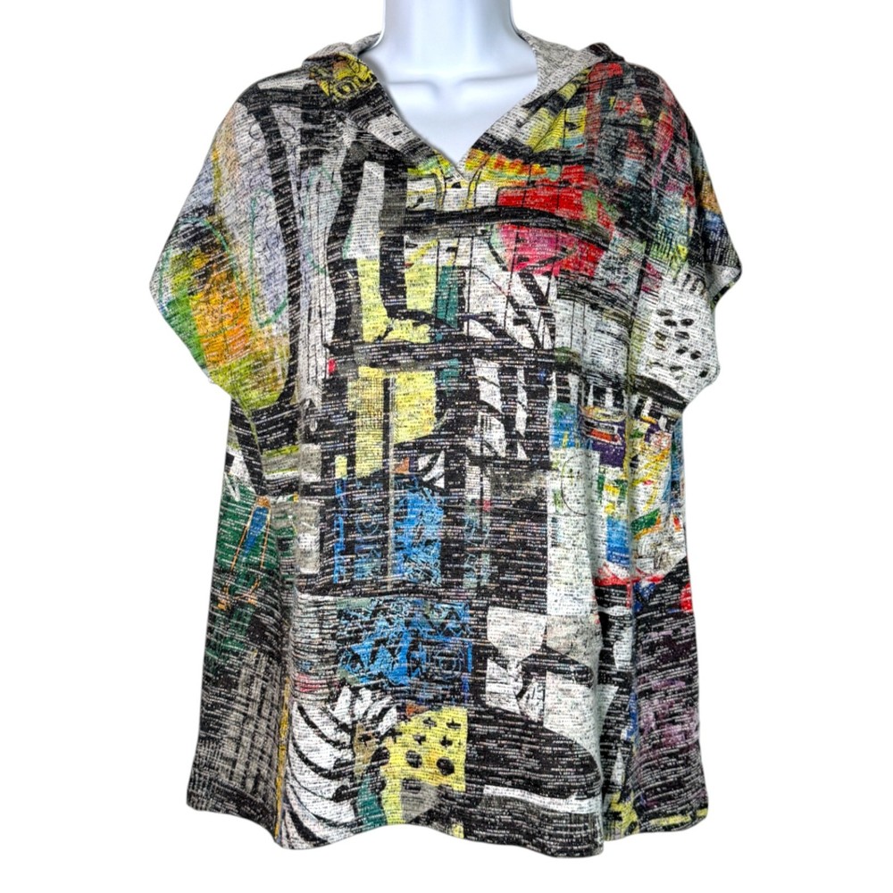 Inoah Womens Artsy Funky Soft Hooded Top Size S Art to Wear Maximalist Flowy