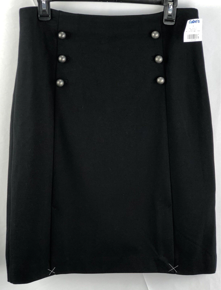 Talbot's NWT Black A-Line Skirt Size 8 Knee-Length with Button Studs and Front Slits