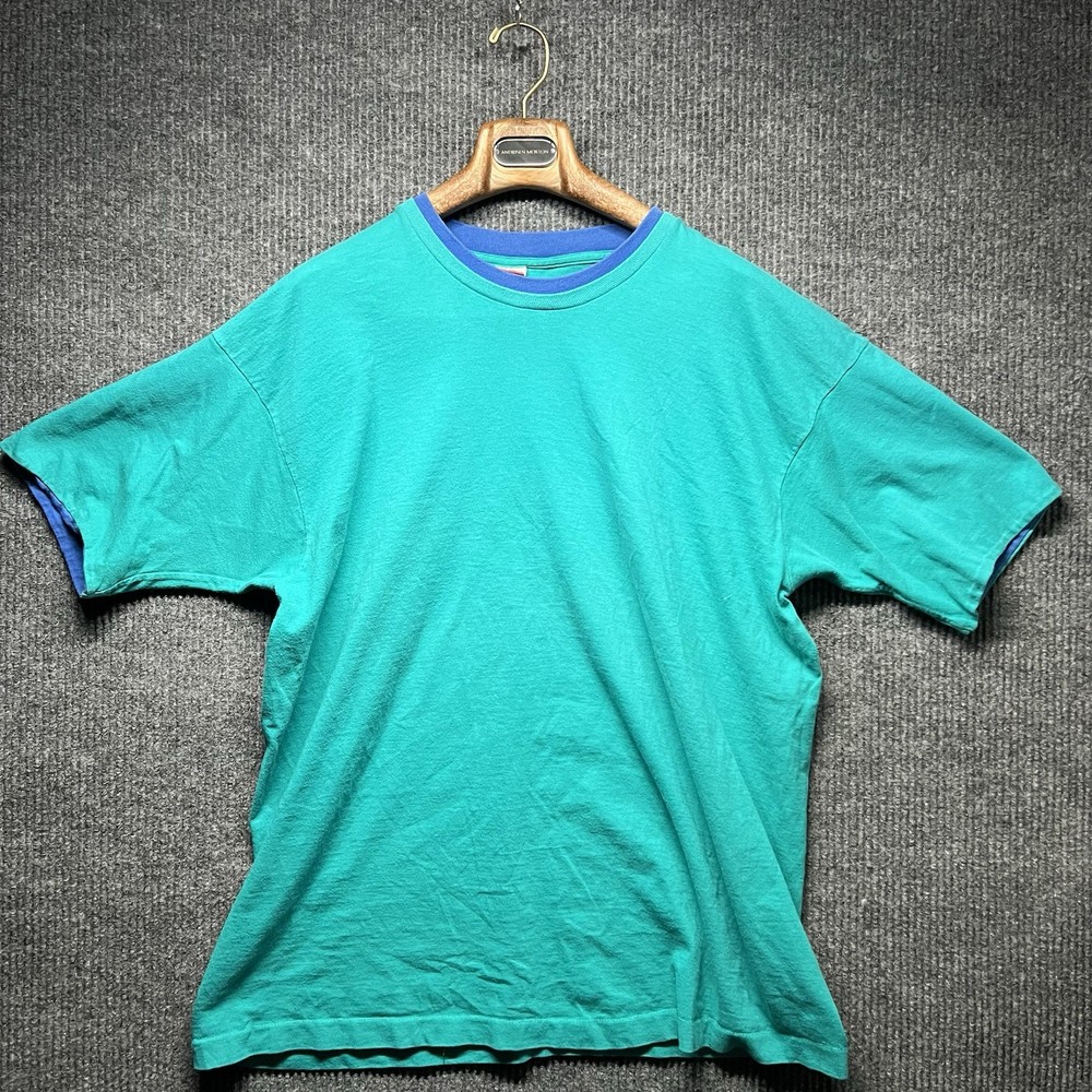 Vintage Fruit Of The Loom T Shirt Mens 2XL Single Stitch  Teal Blank Made In USA
