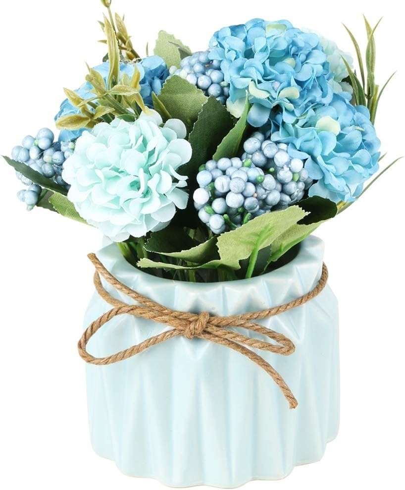 Artificial Potted Flowers Pink, Small Ceramic Vase Fake Flower Plants Desktop...