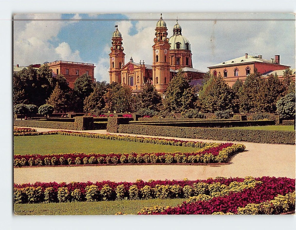 Postcard View of the Royal Garden to the Theatiner Church Munich Germany
