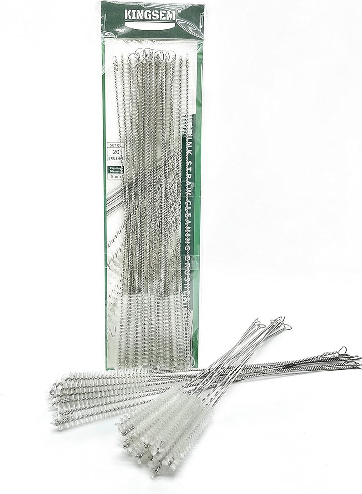 20PCS Straw Cleaner Brush Kit for 8mm-10.6 Inch Straws in Silver and White