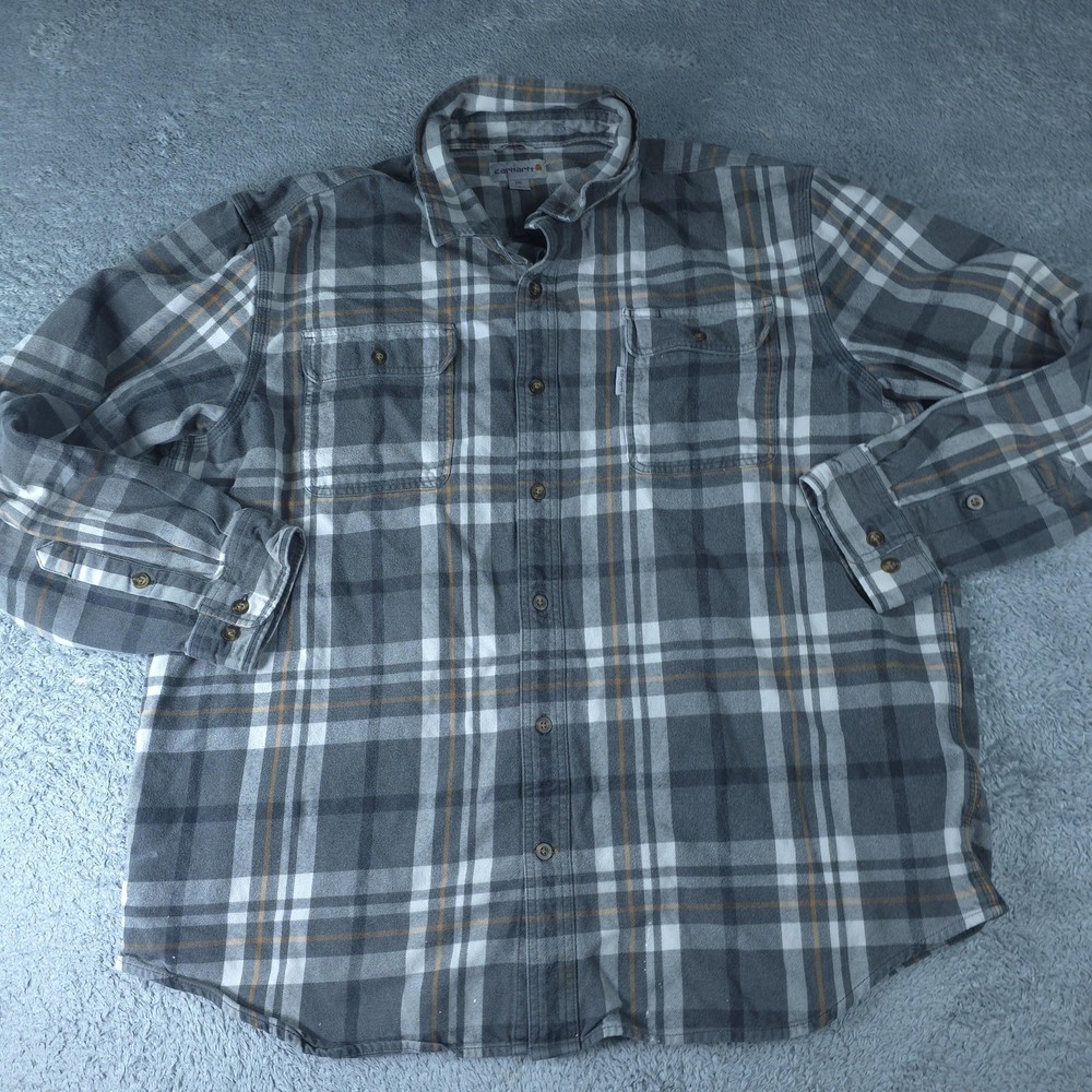 Carhartt Shirt Mens 2XL Gray Plaid Long Sleeve Flannel Button Up Workwear