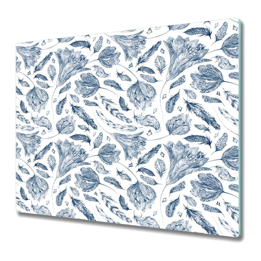 Glass Chopping Board Utensil Board Boho Chic Indigo blue and white 60x52
