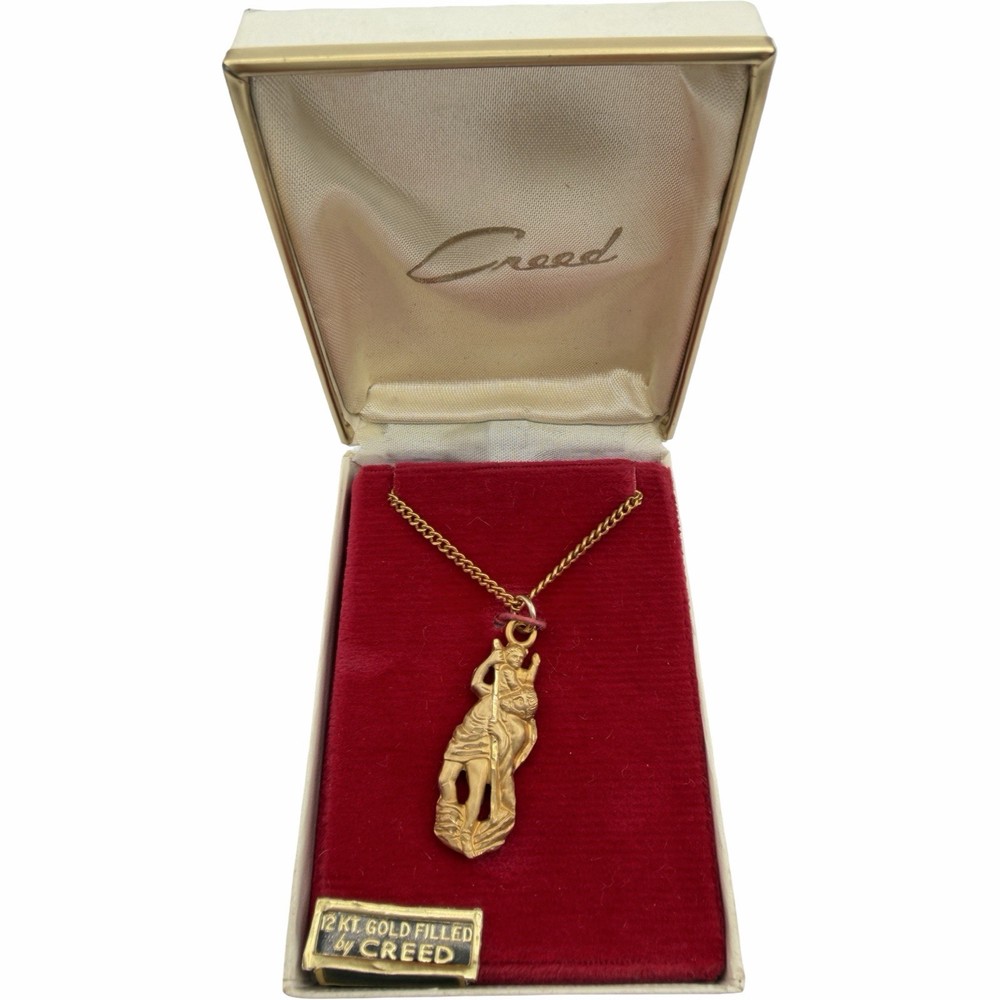 Vintage Creed St Christopher Necklace 12K Gold Filled Pendant w/ Box NOS