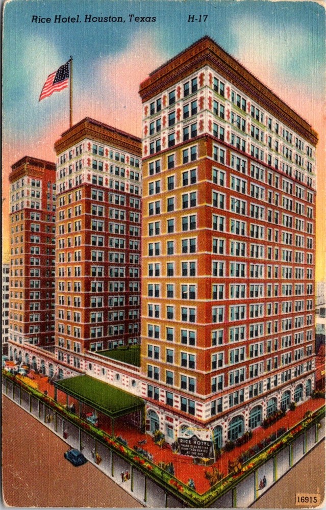 Dr Jim Stamps Vintage Rice Hotel Postcard Houston Texas Landmark Collectible