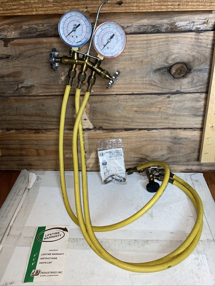 JB HVAC Manifold Gauge Set w/ Hoses – Brass R12 R22 R502 AC Refrigeration Tools