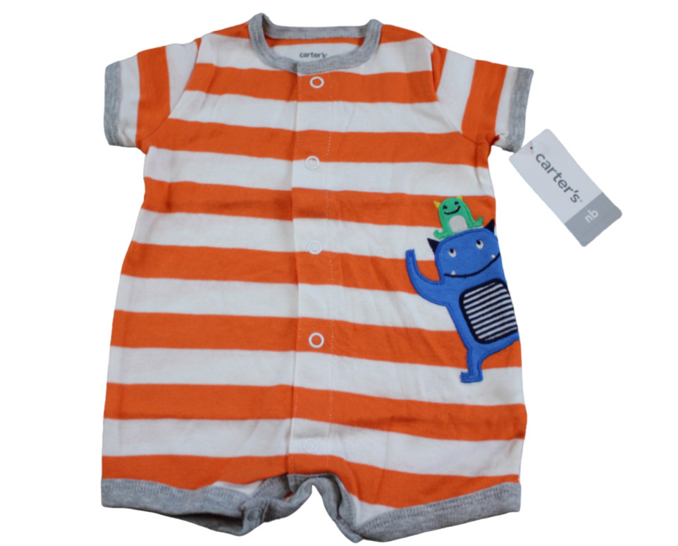 Carter's Alien Monster Striped Summer Romper One-Piece Baby Boys NB Newborn NWT