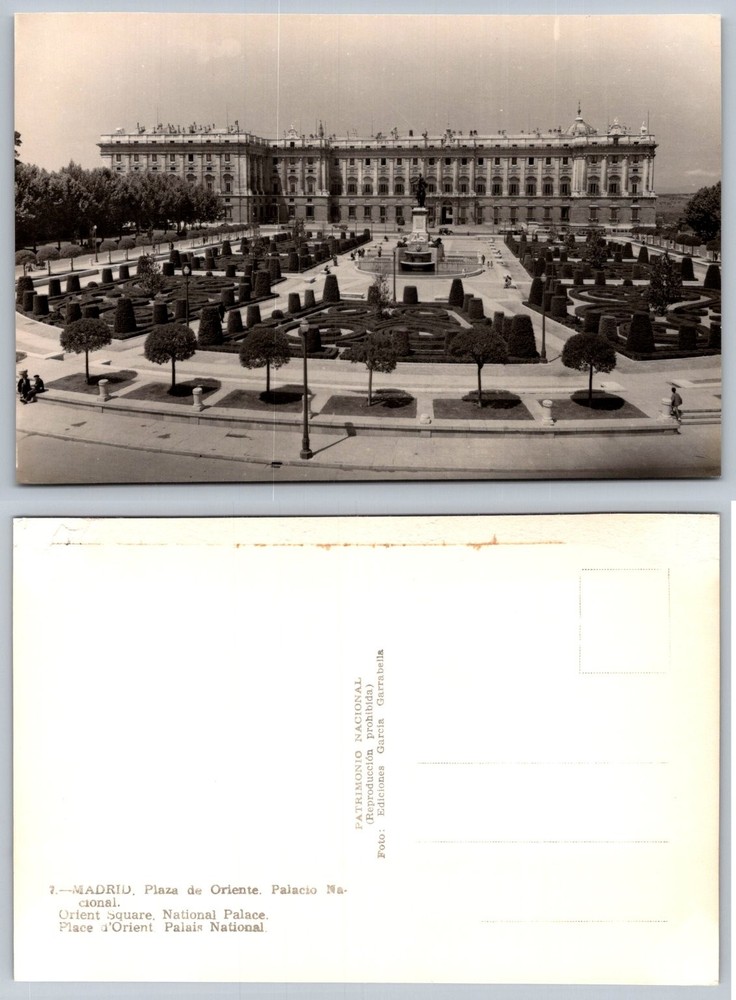 Madrid Plaza de Oriente Royal Palace Spain RPPC Postcard 1950s Garcia Garrabella