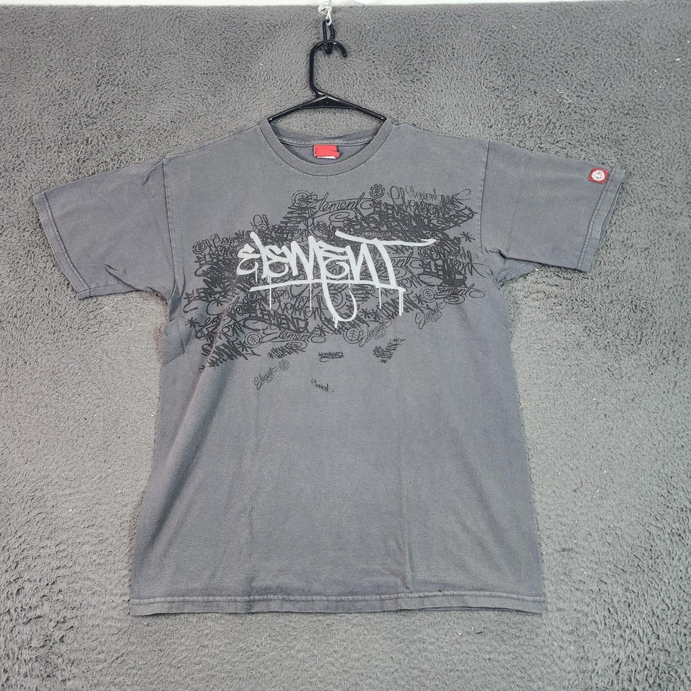 Element Shirt Mens Medium Gray Graffiti Logo Skate Graphic Tee Streetwear USA
