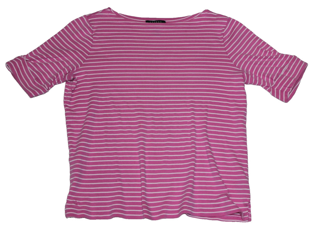 Lauren Ralph Lauren Blouse Women's Size 1X Pink White Striped Short Sleeve VTG