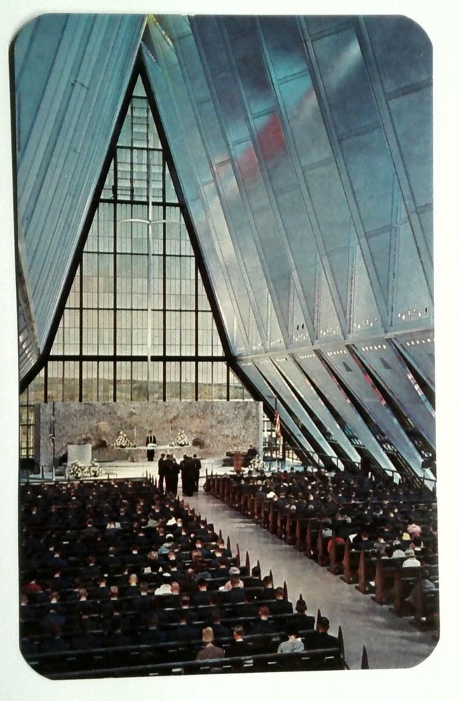 Vintage Air Force Academy Protestant Chapel Interior Postcard Colorado